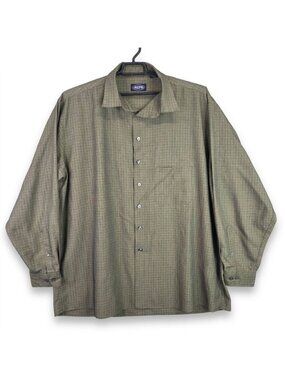 Mens Vintage Repp Ltd Olive Green Plaid Button Down Shirt Rayon Blend Size 3XLT